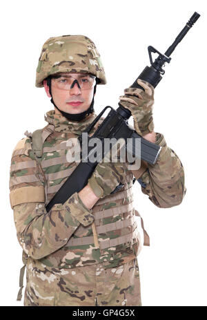 Modern soldier with rifle Stock Photo