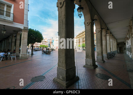 BURGOS, SPAIN - 31 AUGUST, 2016: porticoes of the main square of the city on a summer afternoon Stock Photo