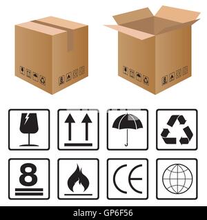 fragile, box, icon, cardboard, vector, symbol, sticker, care, background, handle, illustration, packaging, package, sign, cargo, Stock Vector