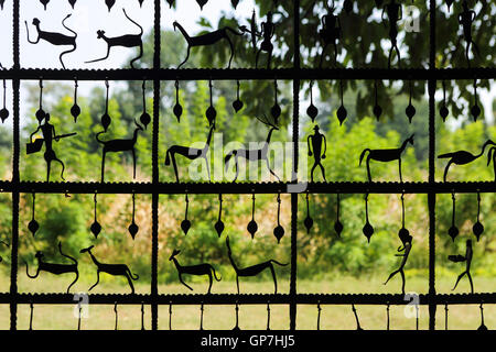 Wrought iron window grill, bastar, chhattisgarh, india, asia Stock Photo