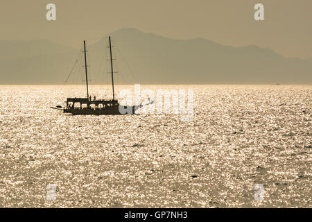 The Blue Voyage at sunset near Turgutreis,Bodrum,Aegean coast of Turkey Stock Photo