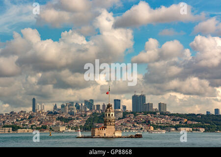 The Maiden's Tower and new Istanbul skyline in the backround,Turkey Stock Photo