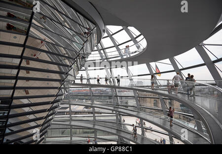 Inside view of the Reichstag dome in Berlin reflective glass looking across the building Stock Photo