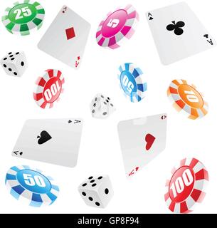 playing cards, roulette chips and dices seamless pattern Stock Vector