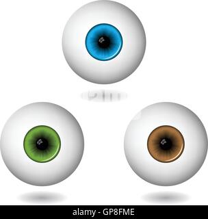 eye balls in three main colours isolated on white Stock Vector