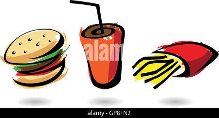 colourful fast food icons, isolated illustrations Stock Vector