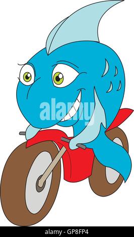 vector illustration of a fish riding a motorbike Stock Vector
