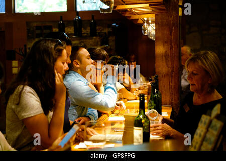 Visitors in a tasting session in Chateau Montelena winery.Calistoga,California,USA Stock Photo