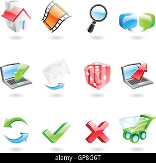 Glossy and colourful web icons isolated on white Stock Vector