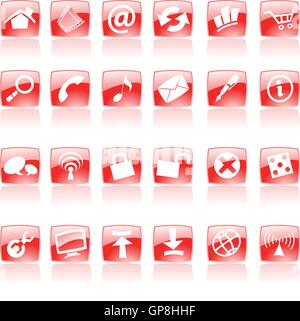 Red web and computer icons on white Stock Vector