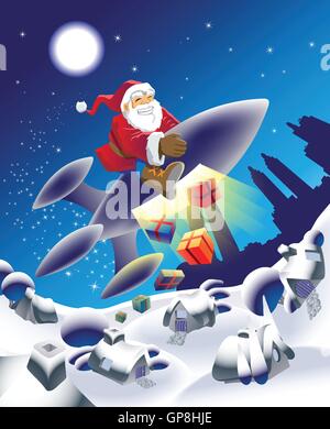 Millennium Santa delivering the gifts in an unusual way Stock Vector