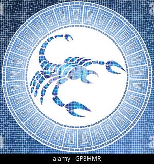 Element water: scorpio zodiac sign on a mosaic Stock Vector