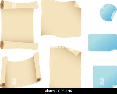 Scrolls, manuscripts and Stickers Stock Vector