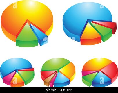 5 colorful 3d pie graphs isolated on white Stock Vector