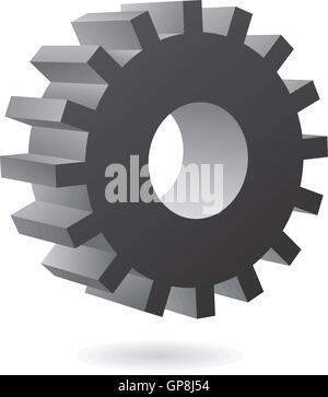 3d black cog icon on white background Stock Vector