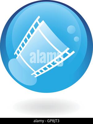 film reel in blue glass button isolated on white Stock Vector