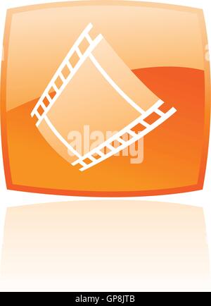 Film reel in orange glass button isolated on white Stock Vector