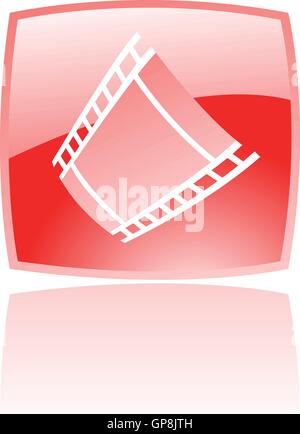Red film reel in red glass button isolated on white Stock Vector