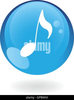 Glossy musical note in blue button isolated on white Stock Vector
