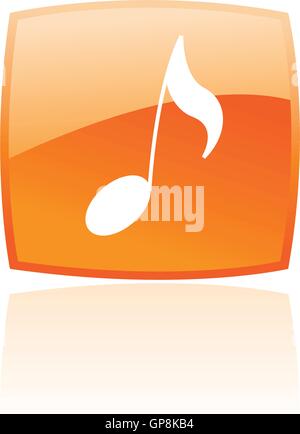 Glossy musical note in orange button isolated on white Stock Vector