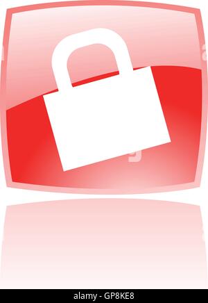 Glossy padlock in red button isolated on white Stock Vector