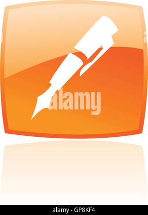Glossy pen in orange button isolated on white Stock Vector