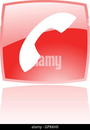 Glossy phone in red button isolated on white Stock Vector