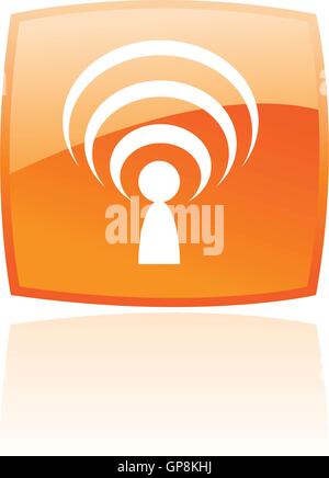 Glossy podcast in orange button isolated on white Stock Vector