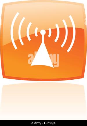 Glossy radio in orange button isolated on white Stock Vector