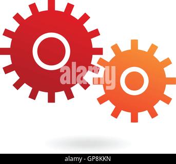 Red and orange cogs isolated on white Stock Vector