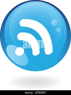 Glossy rss in blue button isolated on white Stock Vector