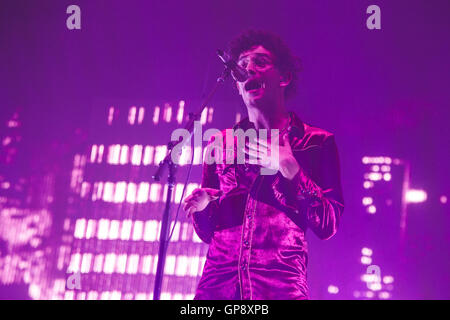 August 26, 2016 - Matthew Healy, Adam Hann, Ross MacDonald, and George Daniel of The 1975, perform at Leeds Festival, day 1, 2016 © Myles Wright/ZUMA Wire/Alamy Live News Stock Photo