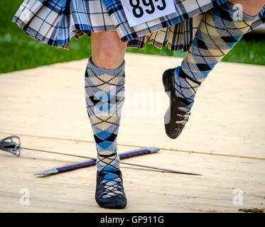 Peebles, Scotland UK  3rd September 2016. Peebles Highland Games, the biggest 'highland' games in the Scottish  Borders took place in Peebles on September 3rd 2016 featuring pipe band contests, highland dancing competitions, haggis hurling, hammer throwing, stone throwing and other traditional events.  Pictured:  Highland dancing competition in progress Credit:  Andrew Wilson/Alamy Live News Stock Photo