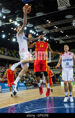 Copperbox Arena, London, UK, 3rd September 2016. Great Britain face the team from Macedonia in the Euro Basket 2017 qualifiers under head coach Joe Prunty, as they aim to return for their 4th Final Round appearance in the last 5 tournaments.Team GB win 96:79 Credit:  Imageplotter News and Sports/Alamy Live News Stock Photo