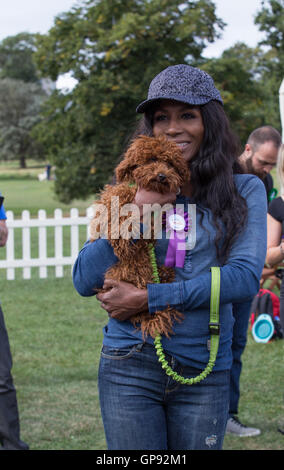 London, UK. 3rd September, 2016. Sinitta at the PupAid charity event in Primrose Hill, Camden Town, London on the 3 of September 2016 organized to help raise awareness about the UK's cruel puppy farming trade. 09/03/16. Credit:  Dominika Zarzycka/Alamy Live News Stock Photo