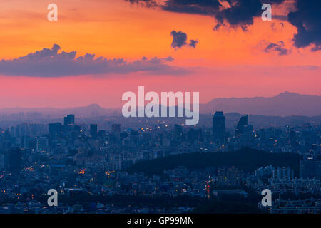 Sunset of Seoul City Skyline , South Korea. Stock Photo