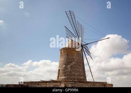 Salina Maria Stella windmill near Trapani, Sicily, Italy Stock Photo