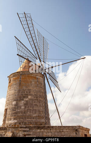 Salina Maria Stella windmill near Trapani, Sicily, Italy Stock Photo