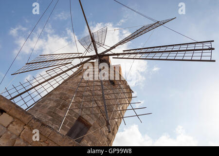 Salina Maria Stella windmill near Trapani, Sicily, Italy Stock Photo