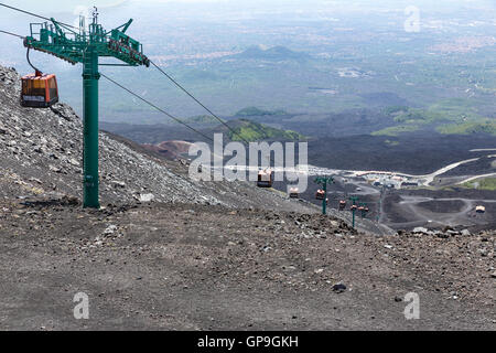 MOUNT ETNA,  ITALY - MAY 23: Cable car tot the top of Mount Etna on May 23, 2016 at the island Sicily, Italy Stock Photo