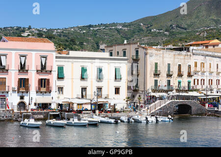 LIPARI, ITALY - MAY 24: Harbor of Lipari at the Aeolian islands on May 24, 2016 at Sicily, Italy Stock Photo
