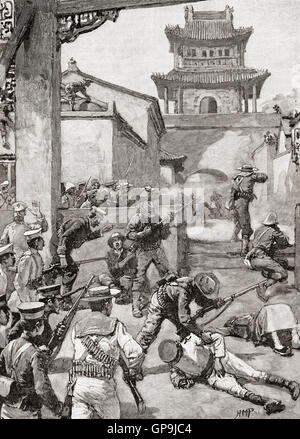Fighting at The Battle of Tientsin, or the Relief of Tientsin, Northern China, July 13–14, 1900, during the Boxer Rebellion. Stock Photo