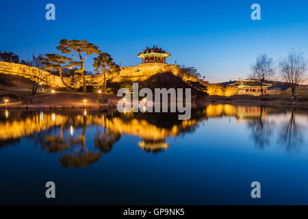 Korea,Hwaseong Fortress, Traditional Architecture of Korea in Suwon at Night, South Korea Stock Photo