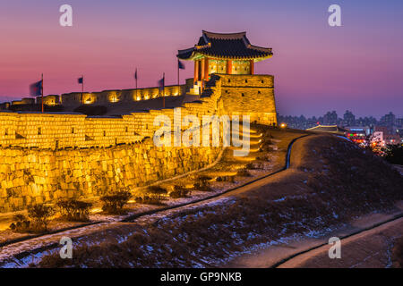 Korea,Sunset at Hwaseong Fortress in Suwon, South Korea. Stock Photo