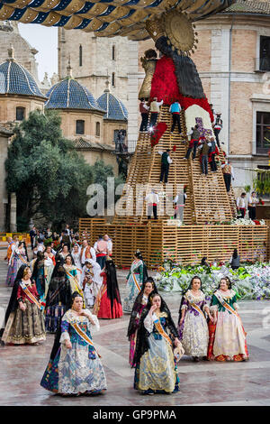 Valencia, Spain - March 16, 2008 - The Fallas Festival, feast of Saint Joseph with the floral offering to the Virgin Mary Stock Photo