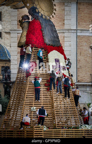 Valencia, Spain - March 16, 2008 - The Fallas Festival, feast of Saint Joseph with the floral offering to the Virgin Mary Stock Photo