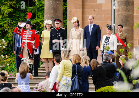 HILLSBOROUGH, NORTHERN IRELAND. 14 JUN 2016: Guests stand for the closing National Anthem as the Duke and Duchess of Cambridge Stock Photo