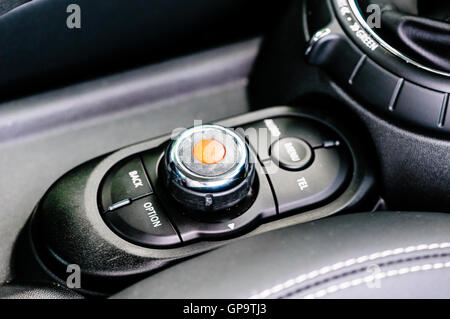 Central display control buttons in a 2016 Mini. Stock Photo