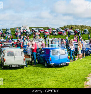 Lots of Austin Minis parked up at a Mini Car Owners' Club exhibition Stock Photo