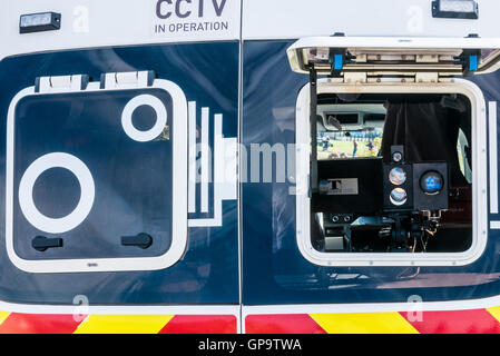 Speed camera detector van with camera looking out rear window. Stock Photo